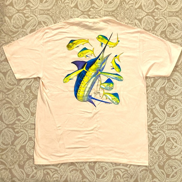 Guy Harvey Pink Graphic T-Shirt Men’s Large Vivid Back Print Excellent - Picture 5 of 7